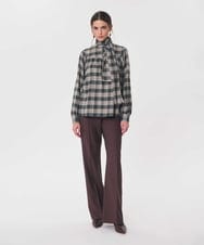 VZBAG19410 TARA JARMON(タラ ジャーモン) グリーンブラッシュドチェックブラウス カーキ