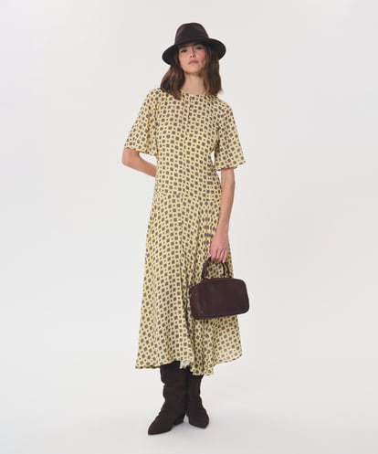 VZEAG07620 TARA JARMON レトロモザイクプリントクレープデシンドレス