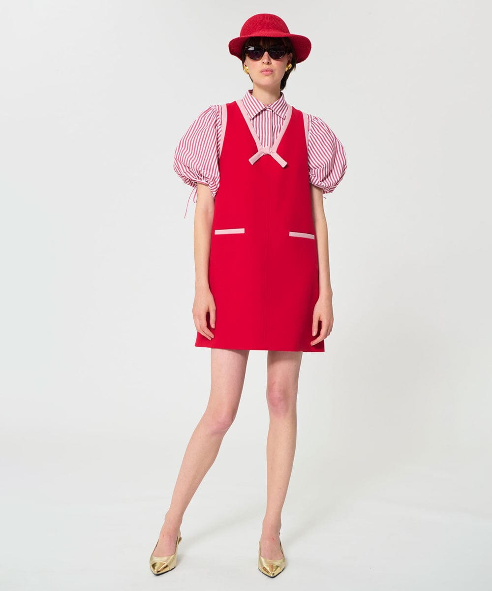 VZEGD07540 TARA JARMON(タラ ジャーモン) カラーブロックダブルクロスドレス レッド