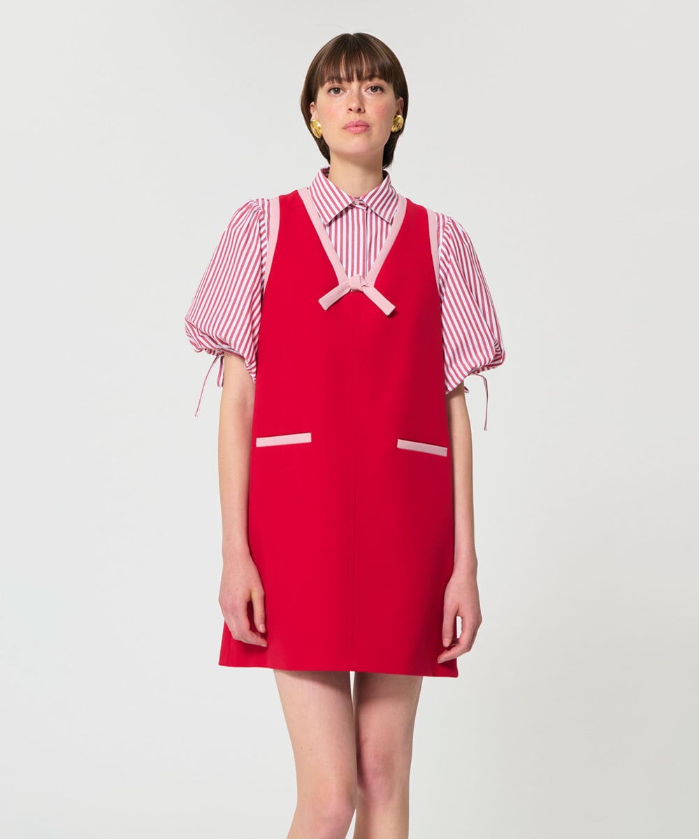 VZEGD07540 TARA JARMON(タラ ジャーモン) カラーブロックダブルクロスドレス レッド