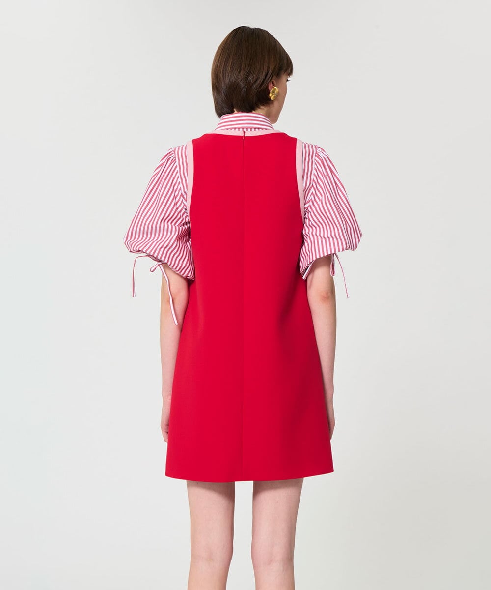 VZEGD07540 TARA JARMON(タラ ジャーモン) カラーブロックダブルクロスドレス レッド