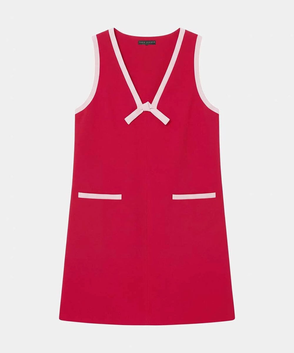 VZEGD07540 TARA JARMON(タラ ジャーモン) カラーブロックダブルクロスドレス レッド