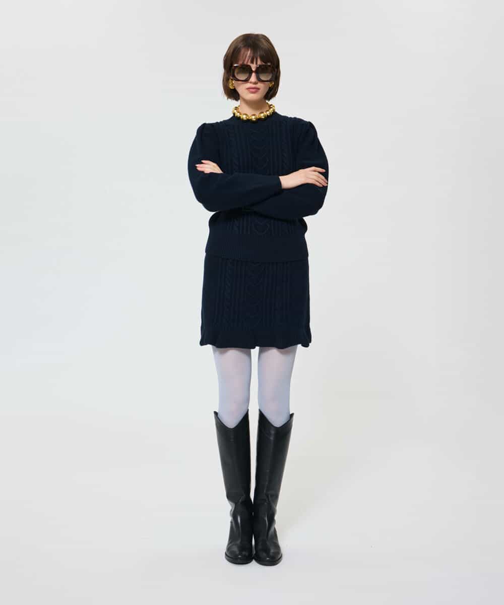 VZHAD08360 TARA JARMON(タラ ジャーモン) ウールミックスニットスカート ネイビー