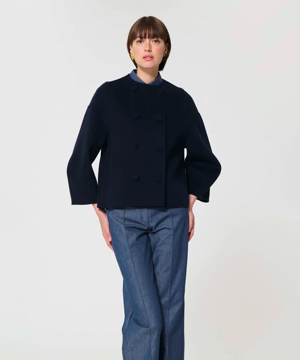 VZJGD05810 TARA JARMON(タラ ジャーモン) バレルスリーブダブルフェイスウールジャケット ミッドナイトブルー