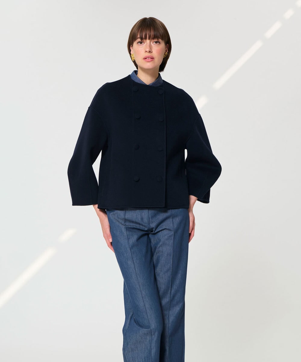 VZJGD05810 TARA JARMON(タラ ジャーモン) バレルスリーブダブルフェイスウールジャケット ミッドナイトブルー