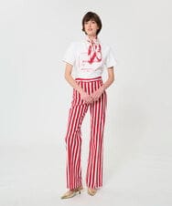 VZLGD24490 TARA JARMON(タラ ジャーモン) ストライプキャンバスパンツ チェリーレッド
