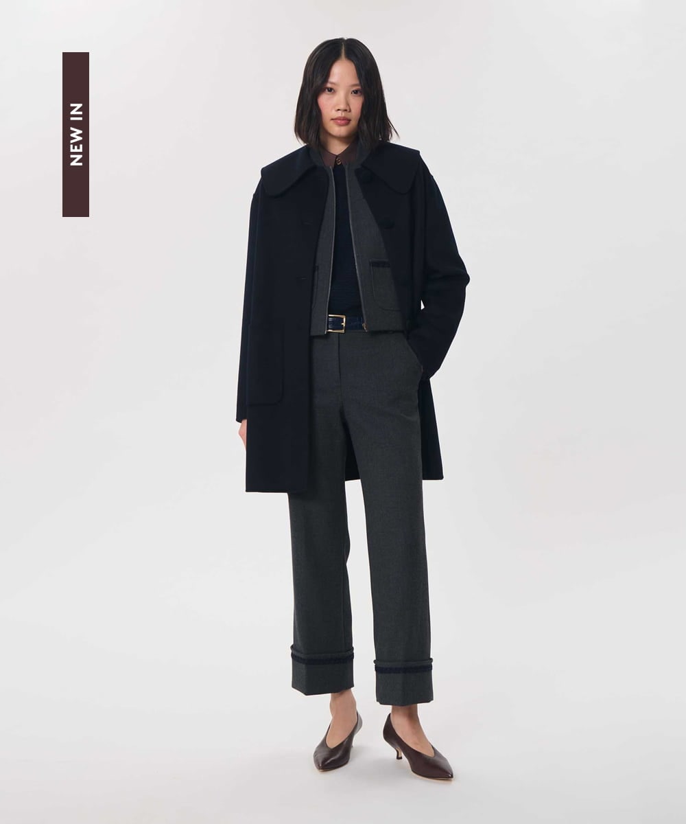 VZUAG04880 TARA JARMON(タラ ジャーモン) ビッグカラーダブルフェイスウールコート ネイビーブルー