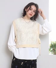 ZMBGE33098 al'aise modulation(アレーズモジュレーション) 【洗える】コード刺繍サイドリボンジレ ホワイト