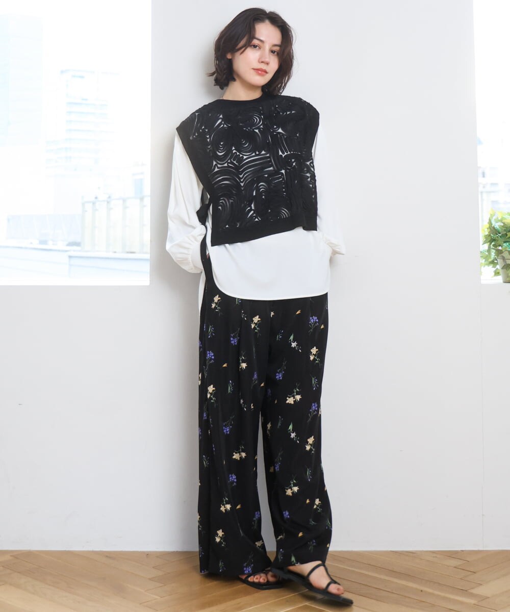ZMBGE33098 al'aise modulation(アレーズモジュレーション) 【洗える】コード刺繍サイドリボンジレ ブラック