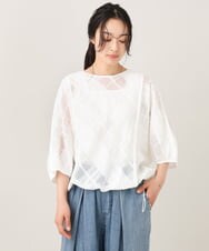 ZMBIE10128 al'aise modulation(アレーズモジュレーション) シアーチェックドロストヘムカットソー ホワイト