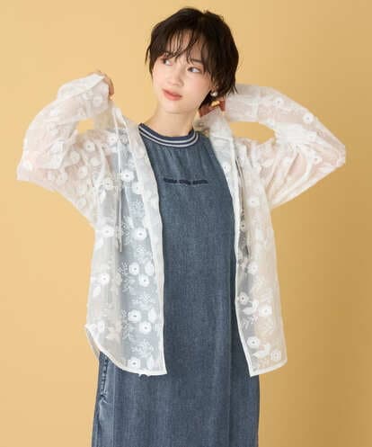 ZMBIE15138 al'aise modulation フラワー刺繍シアーフーディーシャツ
