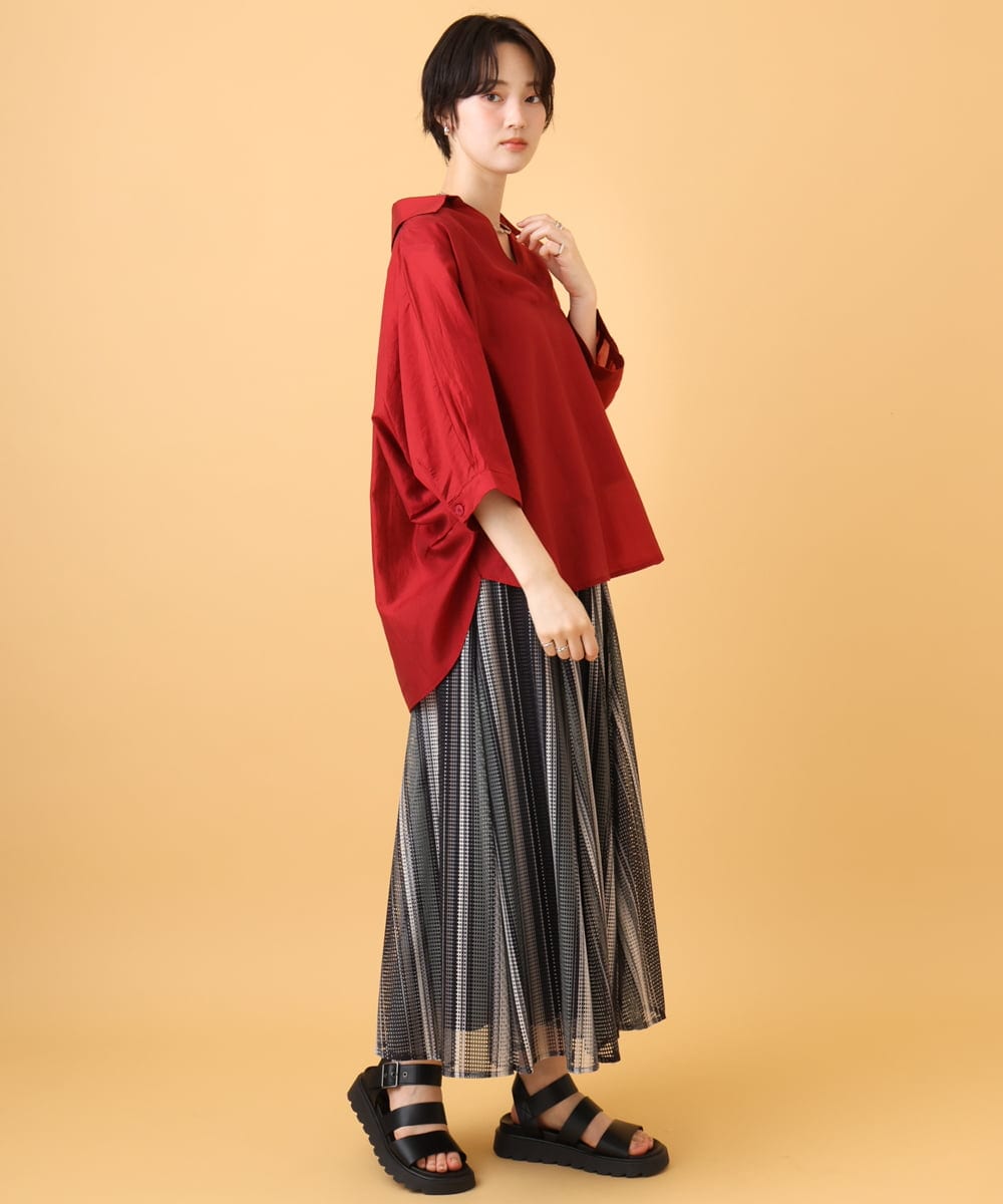 ZMBJE11140 al'aise modulation(アレーズモジュレーション) バックボタンデザインスキッパーシャツ レッド