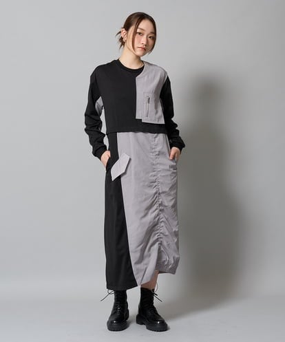 ZMEAH40190  異素材コラージュカットソーワンピース
