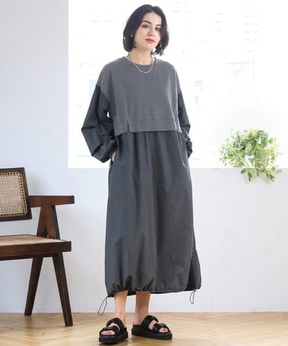 ZMEGE10169 al'aise modulation 【洗える】異素材ドッキングデザインワンピース