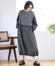 ZMEGE10169 al'aise modulation(アレーズモジュレーション) 【洗える】異素材ドッキングデザインワンピース ダークグレー