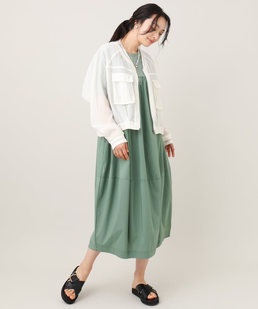 ZMEHE07160 al'aise modulation(アレーズモジュレーション) 異素材切り替えコクーンワンピース グリーン