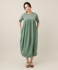 ZMEHE07160 al'aise modulation(アレーズモジュレーション) 異素材切り替えコクーンワンピース グリーン