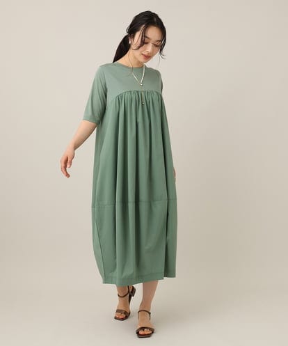 ZMEHE07160 al'aise modulation 異素材切り替えコクーンワンピース
