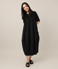 ZMEHE07160 al'aise modulation(アレーズモジュレーション) 異素材切り替えコクーンワンピース ブラック