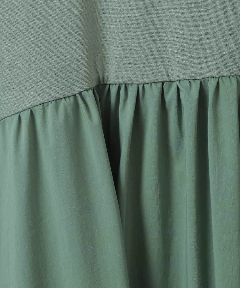 ZMEHE07160 al'aise modulation(アレーズモジュレーション) 異素材切り替えコクーンワンピース グリーン