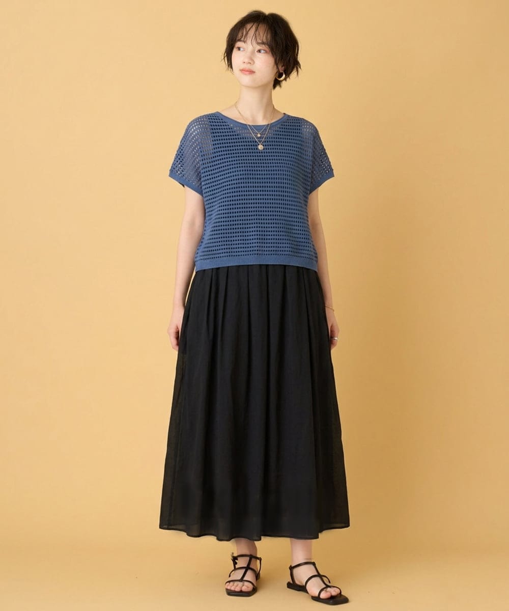 ZMEIE09180 al'aise modulation(アレーズモジュレーション) 【セットアイテム】タックフレアワンピース×メッシュプルオーバー ブルー