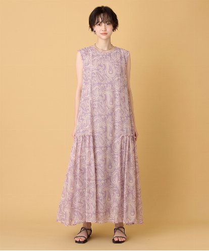 ZMEIE14188  ペイズリープリントノースリーブワンピース