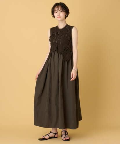 ZMEIE15178  クロシェドッキングナイロンロングワンピース