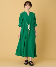 ZMEIE17137 al'aise modulation(アレーズモジュレーション) ロープアクセントリネン風ワンピース グリーン