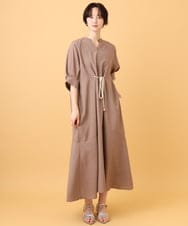 ZMEIE17137 al'aise modulation(アレーズモジュレーション) ロープアクセントリネン風ワンピース ブラウン
