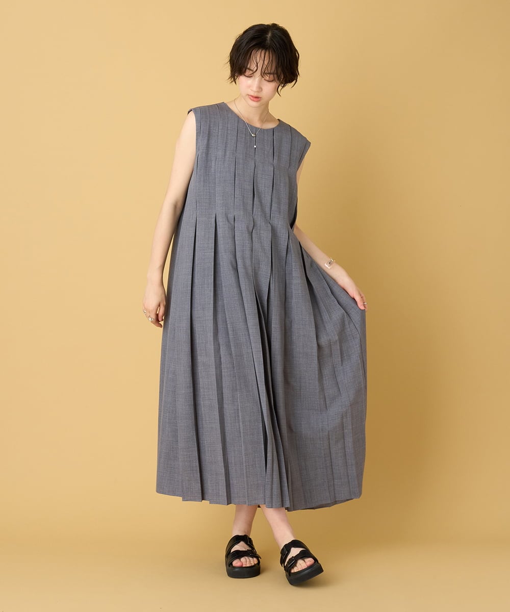 ZMEIE18150 al'aise modulation(アレーズモジュレーション) 【洗える】タックプリーツワンピース ダークグレー