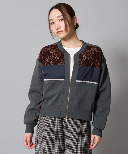 ZMJAH38148  異素材ジョイントニットブルゾン
