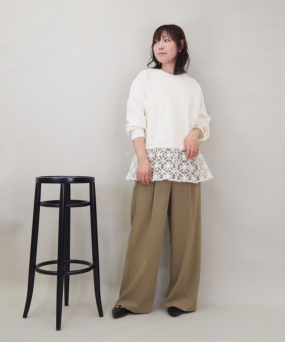 ZMLEE01105 al'aise modulation(アレーズモジュレーション) 【セットアップ対応】【洗える】フルダルワイドパンツ ベージュ